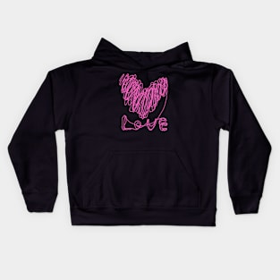 love, heart, happy valentine day, one line drawing Kids Hoodie